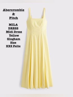 Abercrombie & Fitch Mila Midi Dress in Yellow Gingham Brand New